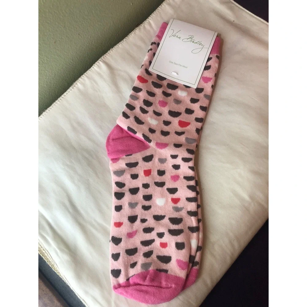 Vera Bradley Blush Half Moons Foxy Socks Pink Crew Socks 15412-562 OSFM NWT